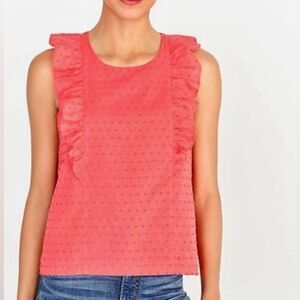 J.Crew coral textured clip dot ruffle sleeve cotton top size 14